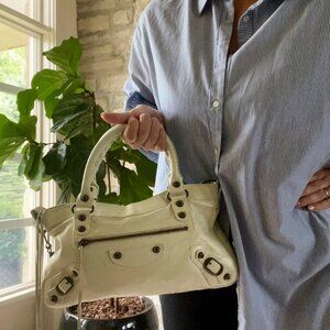Authentic BALENCIAGA The First Hand Bag Ivory Leather 2005 Awesome